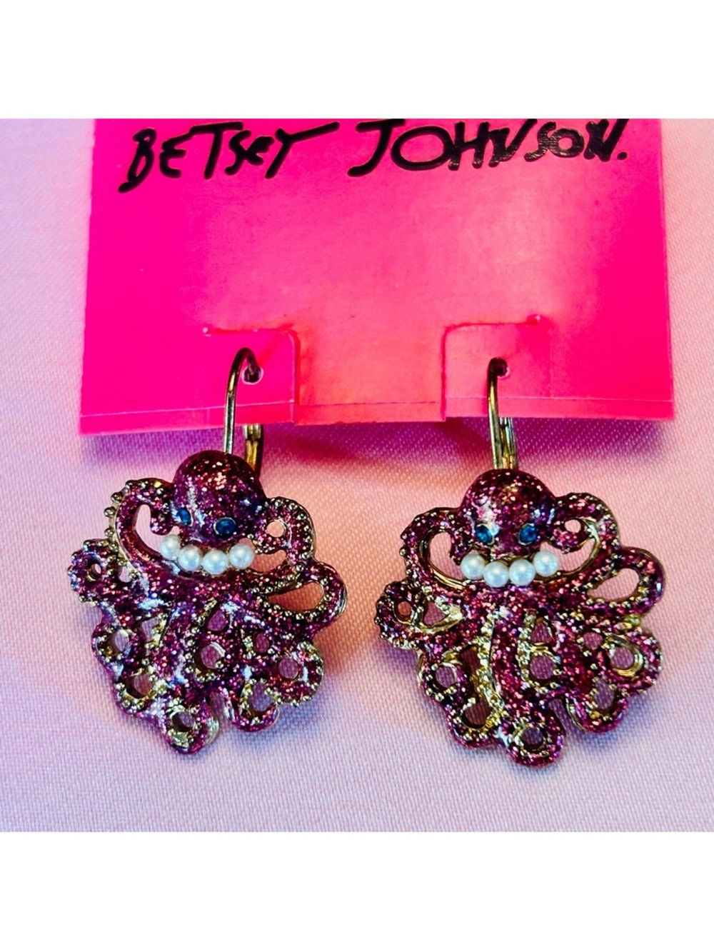 $40 NWT Betsey Johnson octopus sparkle glitter pearl whimsy earrings